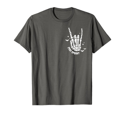 Funny Skeleton Halloween Vintage Stay Spooky Hand Skeleton Happy Halloween Pocket T-Shirt