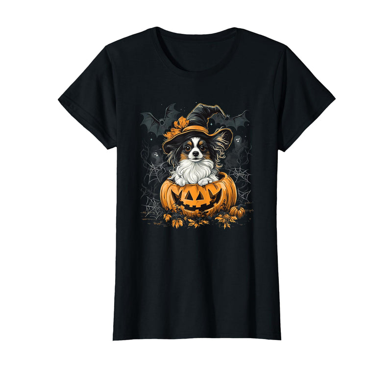 Papillon Dog Dog Halloween Costume Outfits Papillon Dog Pumpkin Halloween Thanksgiving Men Women T-Shirt - Black