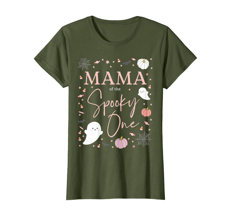 Spooky One First Birthday 1st Cute Pink Halloween Mama of The Spooky One Girl First Birthday Pink Halloween T-Shirt - Olive