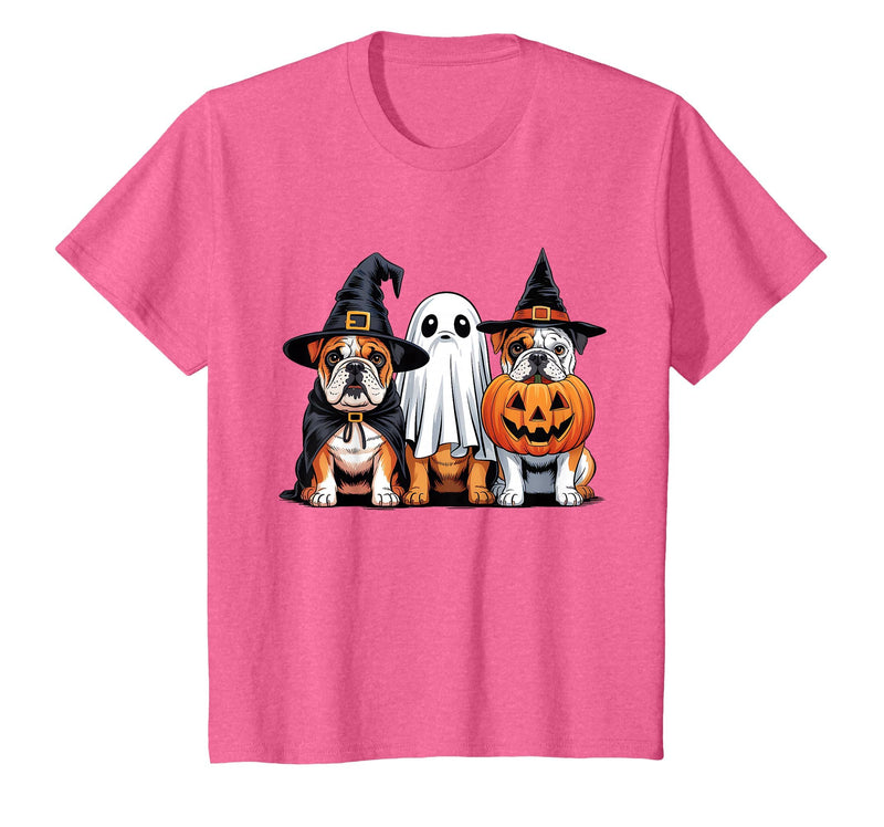 English Bulldog Halloween Funny Dog Lover Pumpkin Witch T-Shirt - Pink Heather