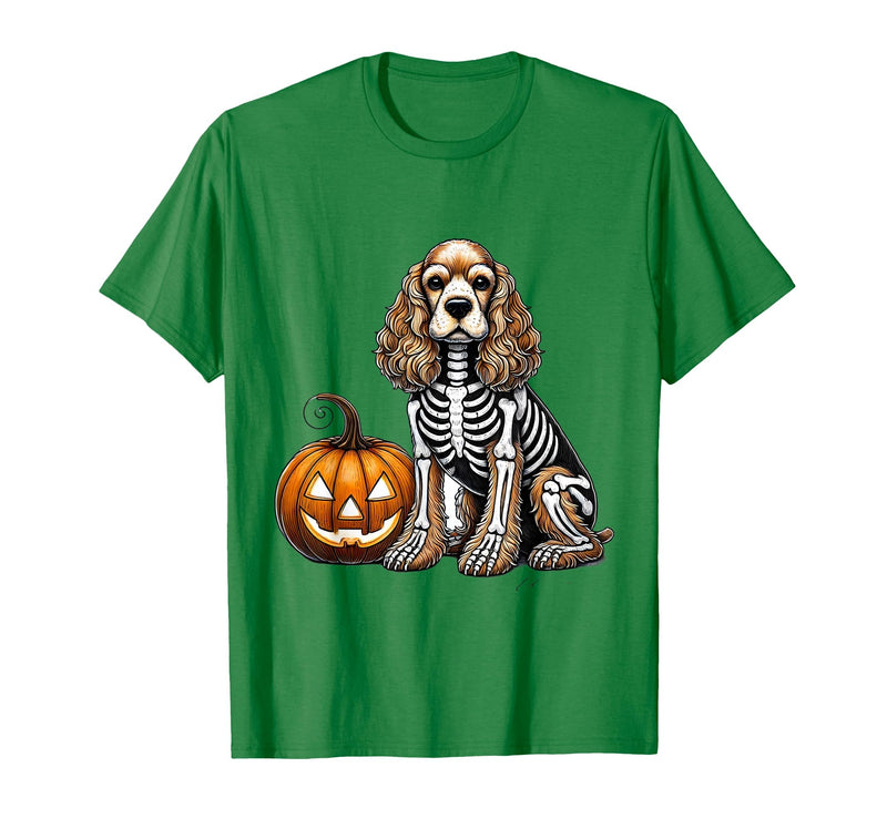 Spooky Cocker Spaniel Skeleton Costumes Halloween Cocker Spaniel Skeleton Jack O Lantern Funny Dog Halloween T-Shirt - Kelly