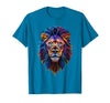 Psychedelic Jungle Glow Animal Art Glow Lion Head Art Psychedelic Jungle Animal Face T-Shirt - Sapphire Blue
