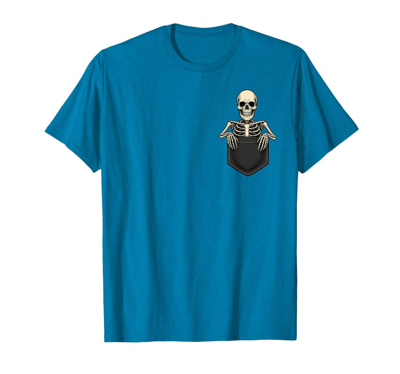 Funny Pocket Skeleton Halloween T Shirt For Men Funny Skeleton in The Pocket Halloween Kids Teens Adults T-Shirt - Sapphire