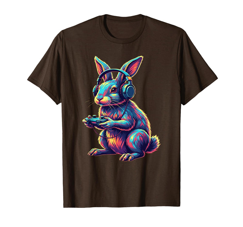 Rabbit Gaming Animal Video Games Funny Rabbit T-Shirt in Brown