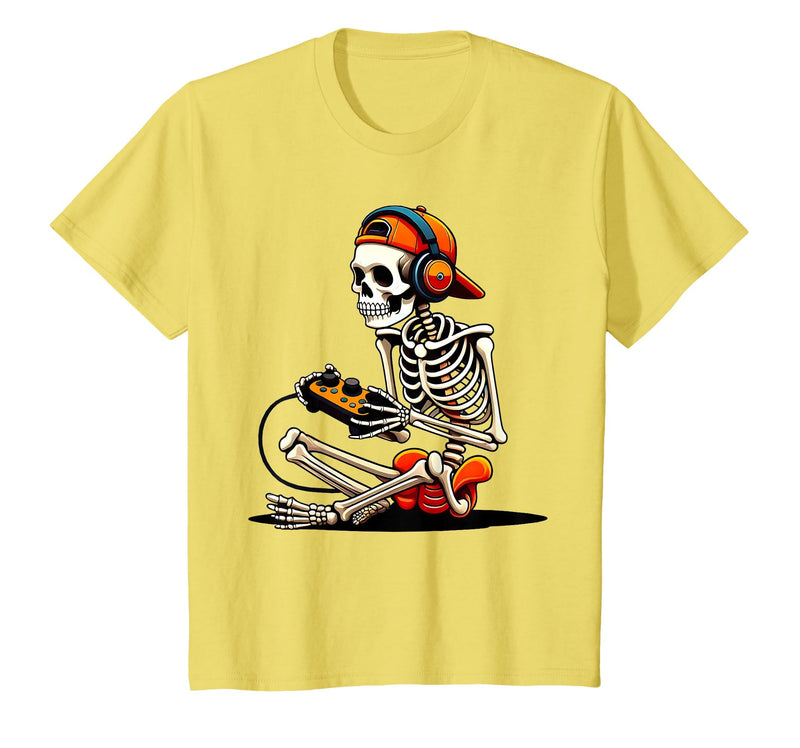 halloween skeleton shirts for teen boys men kids Halloween Skeleton Gamer Video Gaming Funny Gaming Skeleton T-Shirt - Lemon