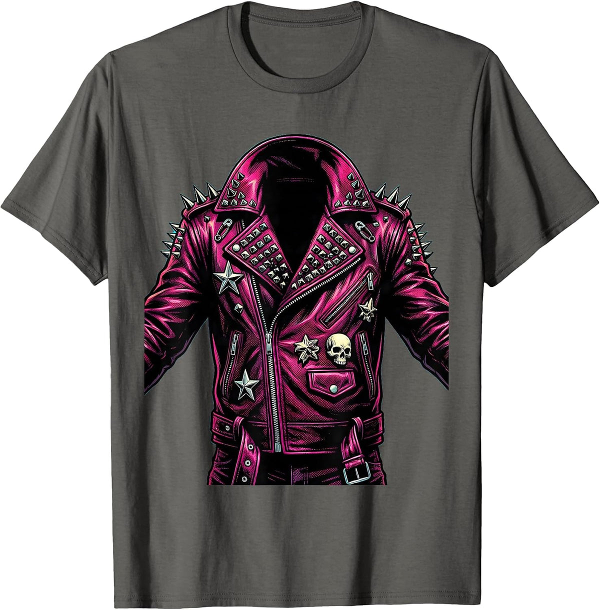 Scene Kid Studded Leather Jacket 2000s Graphic T-Shirt - Asphalt Grey