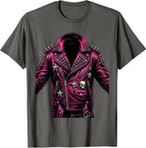 Scene Kid Studded Leather Jacket 2000s Graphic T-Shirt - Asphalt Grey
