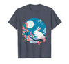 Bunny Rabbit Amidst Blossoms: Spring's Gentle Whisper T-Shirt in Heather Blue