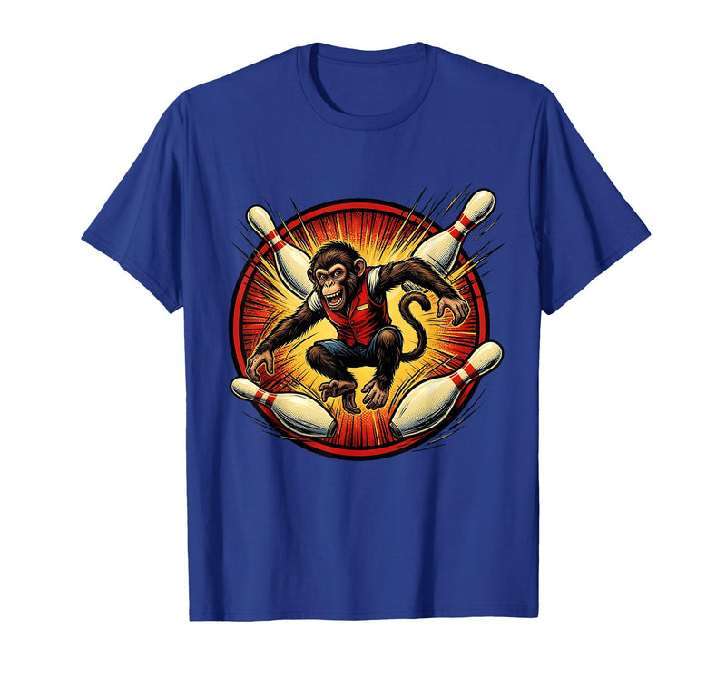 Mademark Pin Monkey Dodging Flying Pins Bowling Graphic T-Shirt - Men - Royal Blue