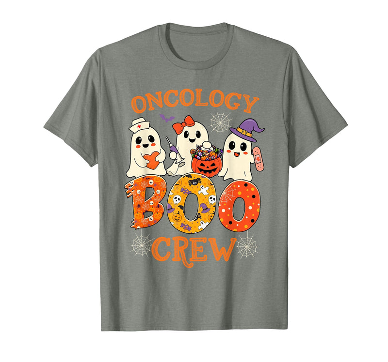 Oncology Boo Crew Funny Ghost Halloween Spooky Costume Nurse T-Shirt - Olive Heather