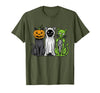Halloween Tees for Women Men Kids Skeleton Cat Pumpkin Ghost Halloween Kitty Meow Girl Boy Kid T-Shirt - Olive Green