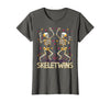 Spirit Week Twin Day Skeletwins Halloween Twins Dancing Skeletons Twins Halloween Matching Skeletwins T-Shirt - Asphalt Grey