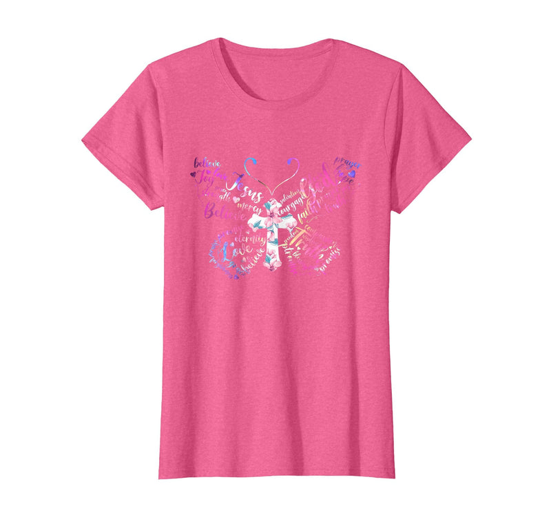 Butterfly Prayer Graphic Jesus Christian Cross Butterfly Prayer Jesus Christian Cross Floral Pattern T-Shirt - Pink Heather