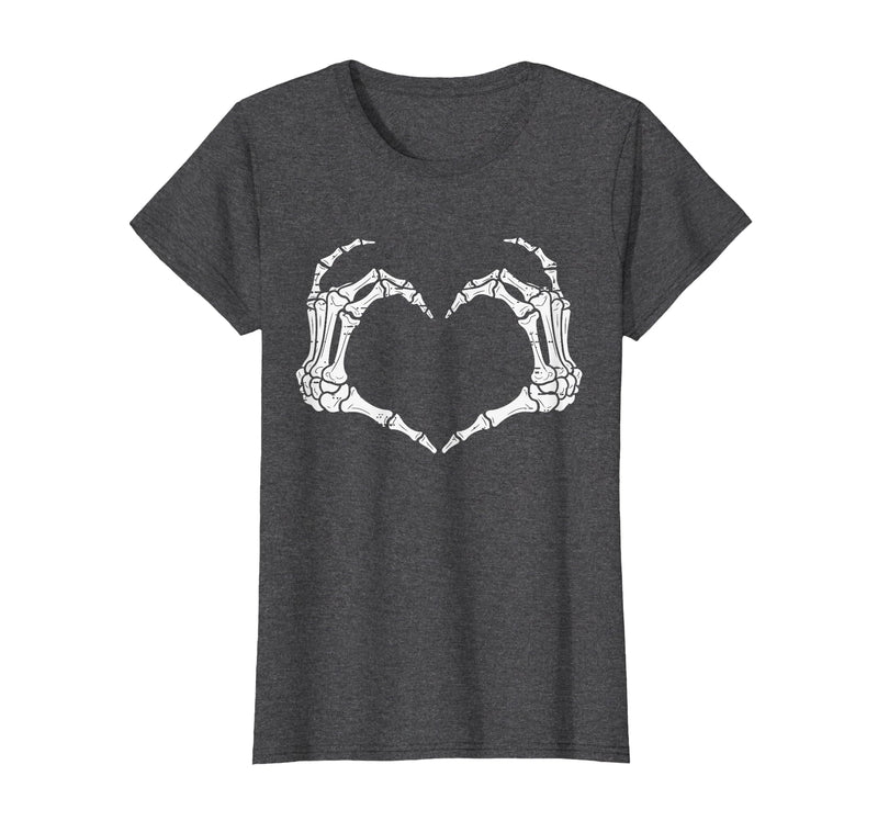 Halloween Tees for Women Men Kids Skeleton Hands Heart Halloween Rock Costume Men Women Kids T-Shirt - Dark Heather Grey