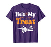 She's My Trick He's My Treat Halloween Couple Tees He's My Treat Skeleton Couples Matching Couple Halloween T-Shirt - Purple