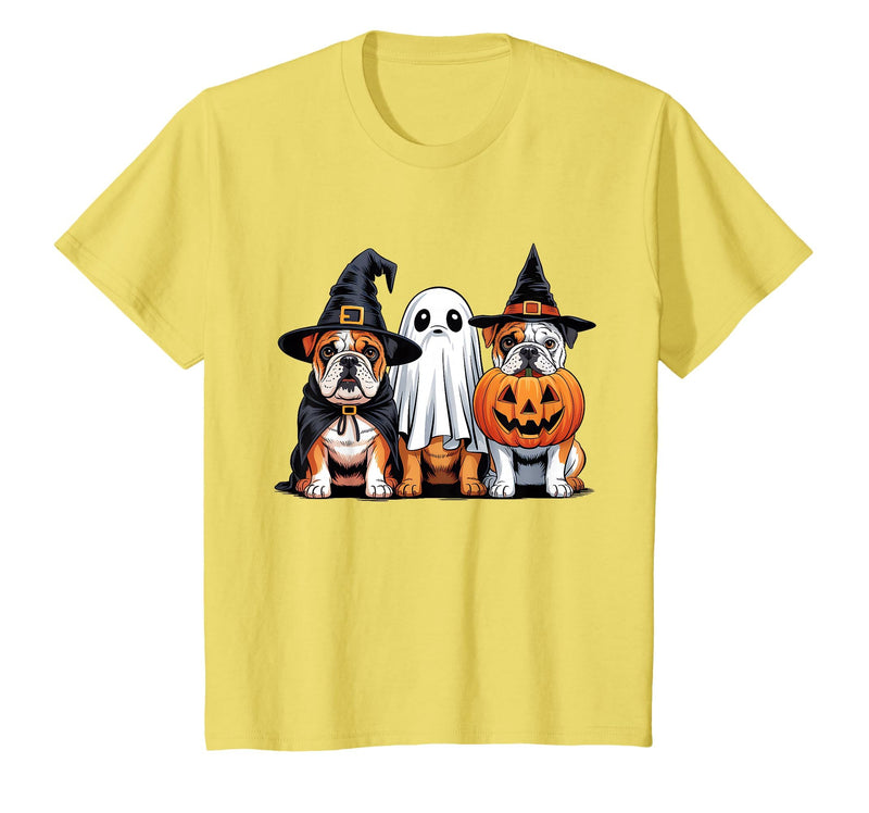 English Bulldog Halloween Funny Dog Lover Pumpkin Witch T-Shirt - Lemon Yellow