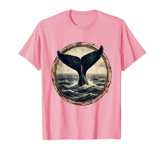 Mademark Boston Whale Tail Sunset Ocean Breaching Art T-Shirt - Pink