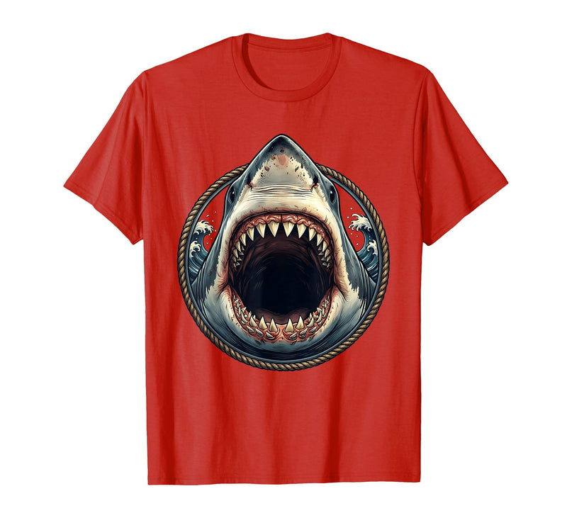 Mademark Shark Open Jaw Rows of Teeth Graphic Design T-Shirt - Red