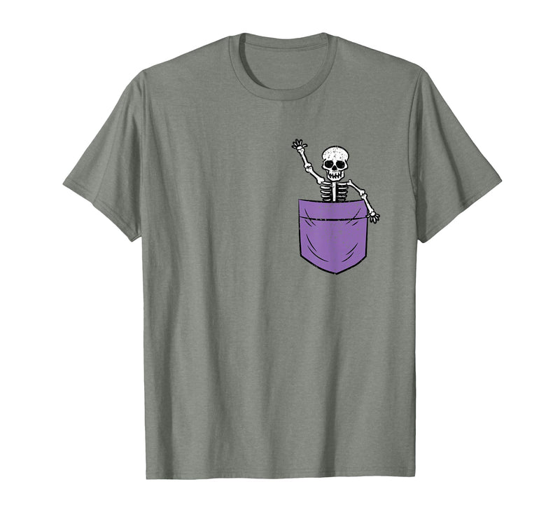 Halloween Shirts Skeleton Costume Men Women Kids Skeleton Pocket Halloween Costume Funny Skull Character T-Shirt - Olive