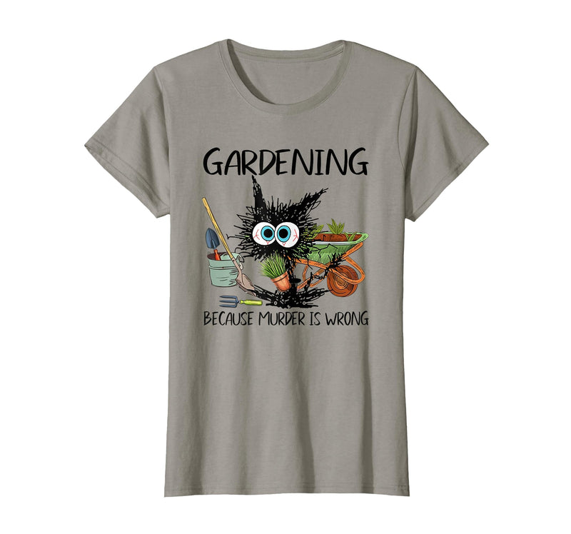 Black Cat Do Gardening Because Murder is Wrong T-Shirt - Slate Grey