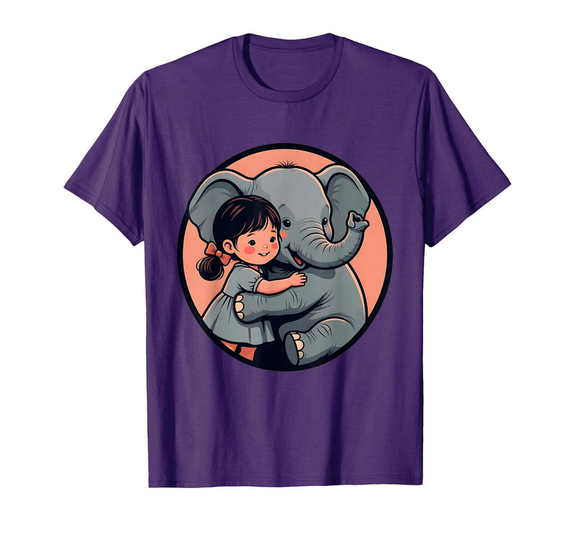 Mademark Cute Girl Snuggling Baby Elephant Graphic Tee T-Shirt - Men - Purple