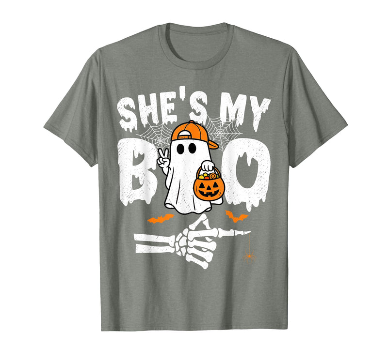Funny Couples Halloween Matching Couple Outfits He's My Boo Matching Couple Halloween Couples She's My Boo T-Shirt - Olive