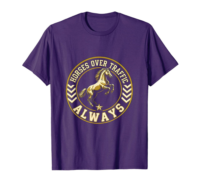 Mademark Horses Over Traffic Always Equestrian Design T-Shirt - Men - Purple