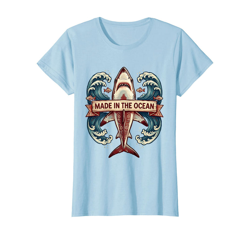 Mademark Made in the Ocean Shark Design T-Shirt - Baby Blue