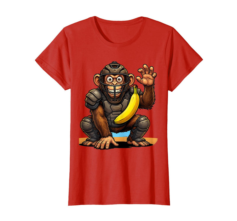 Mademark Monkey Catcher Baseball Banana Ball Graphic T-Shirt - Women - Red