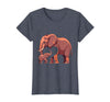 Mademark Elephant Mother and Calf Touching Trunks Design T-Shirt - Women - Heather Blue