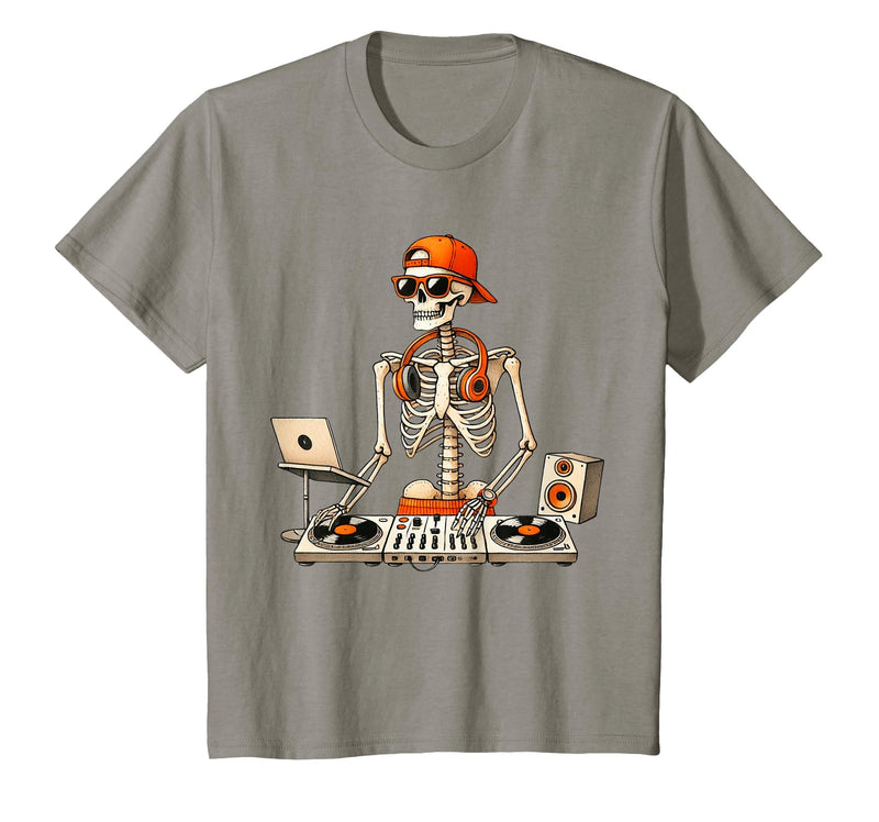 Funny Skeleton DJ Halloween Men Outfit Skeleton DJ Halloween Costume Turntable Music Funny Men Boys T-Shirt - Slate Grey