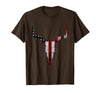 Cow skull USA Flag Bull Skull American Flag Cow Skull Western Graphic Wild West T-Shirt - Brown