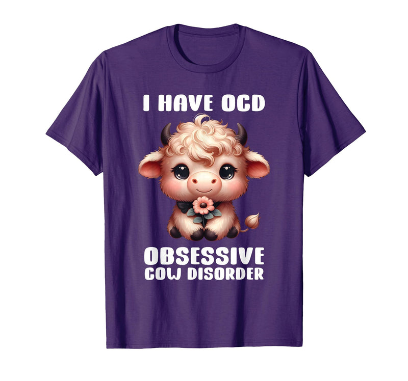 Funny Cow Apparel I Have OCD Obsessive Cow Disorder Cow Lover Farmer T-Shirt - Purple
