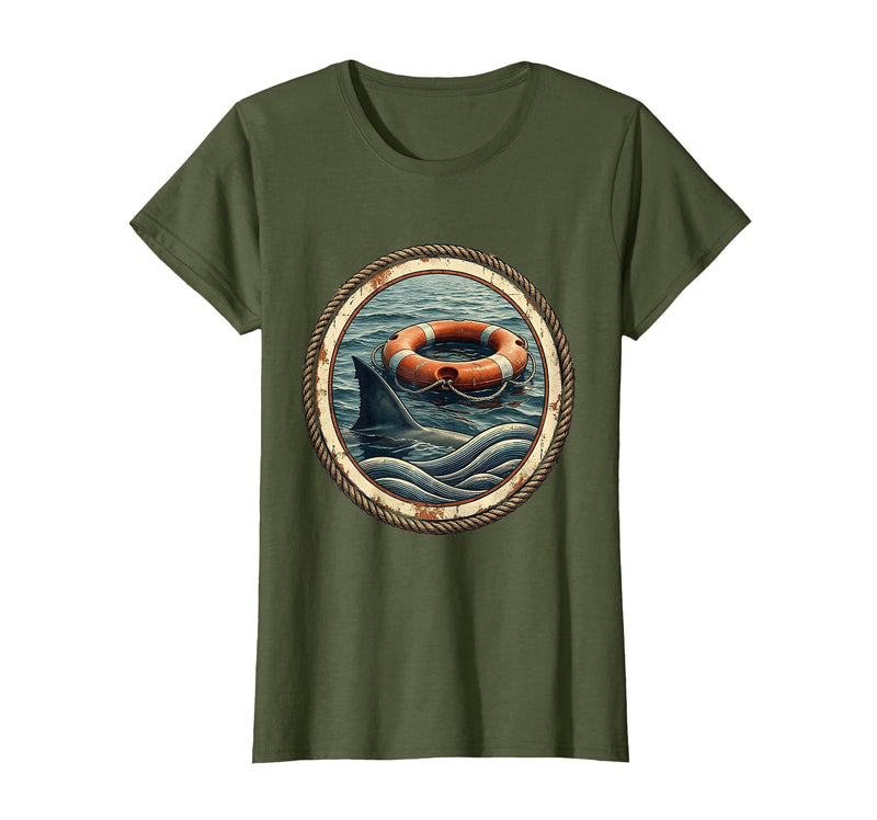 Mademark Shark Fin Rescue Buoy Lifeguard Graphic T-Shirt - Olive Green