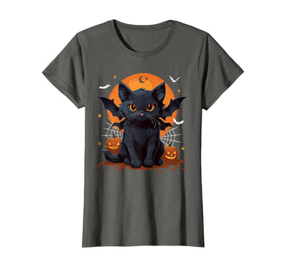 Spooky Black Cats Halloween Costume Shirts Cute Black Cat with Bat Wings Pumpkin Women Men Halloween T-Shirt