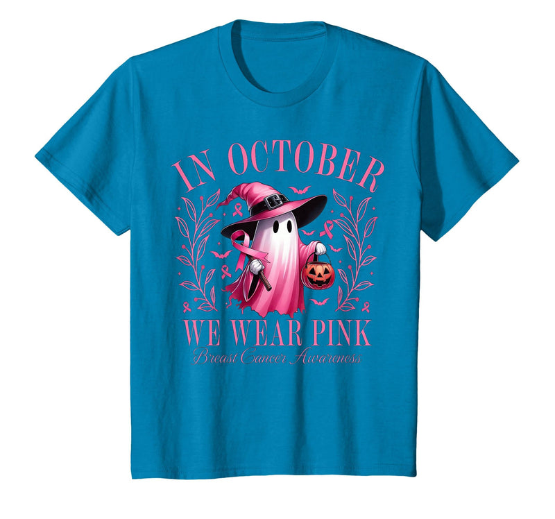 Ghost October Wear Pink Breast Cancer t -shir t Halloween Pink Ghost in October We Wear Pink Breast Cancer T-Shirt -