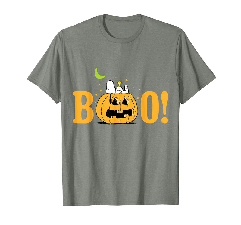 Peanuts Halloween Boo Pumpkin T-Shirt - Olive Heather