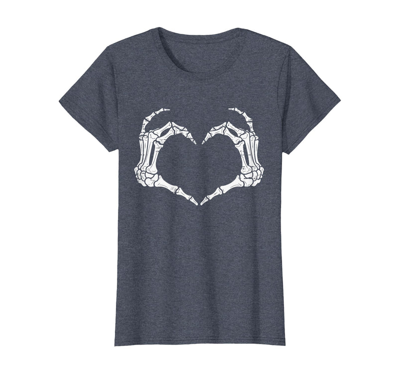 Halloween Tees for Women Men Kids Skeleton Hands Heart Halloween Rock Costume Men Women Kids T-Shirt - Heather Blue