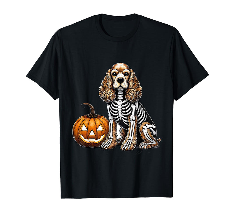 Spooky Cocker Spaniel Skeleton Costumes Halloween Cocker Spaniel Skeleton Jack O Lantern Funny Dog Halloween T-Shirt - Black