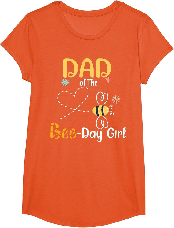 Dad Bee Birthday Party Matching Family T-Shirt - Girls Orange