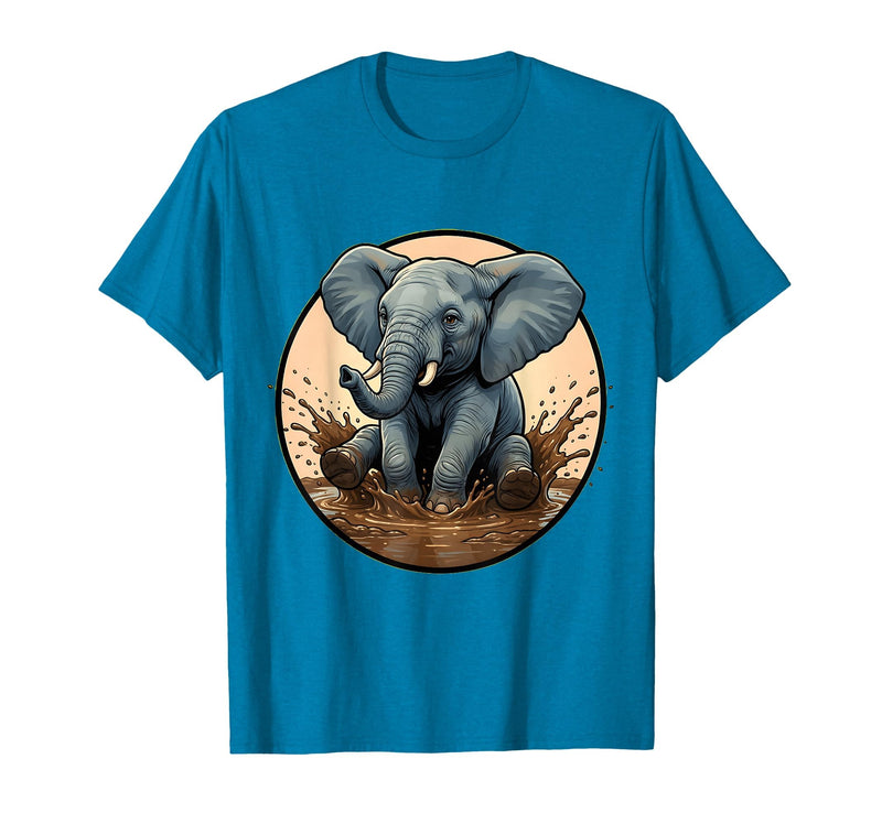 Mademark Baby Elephant Splashing in Muddy Puddle T-Shirt - Men - Sapphire Blue