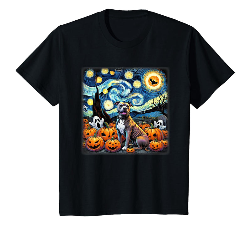 Pitbull Starry Night Tees Starry Night Pitbull Halloween T-Shirt - Black