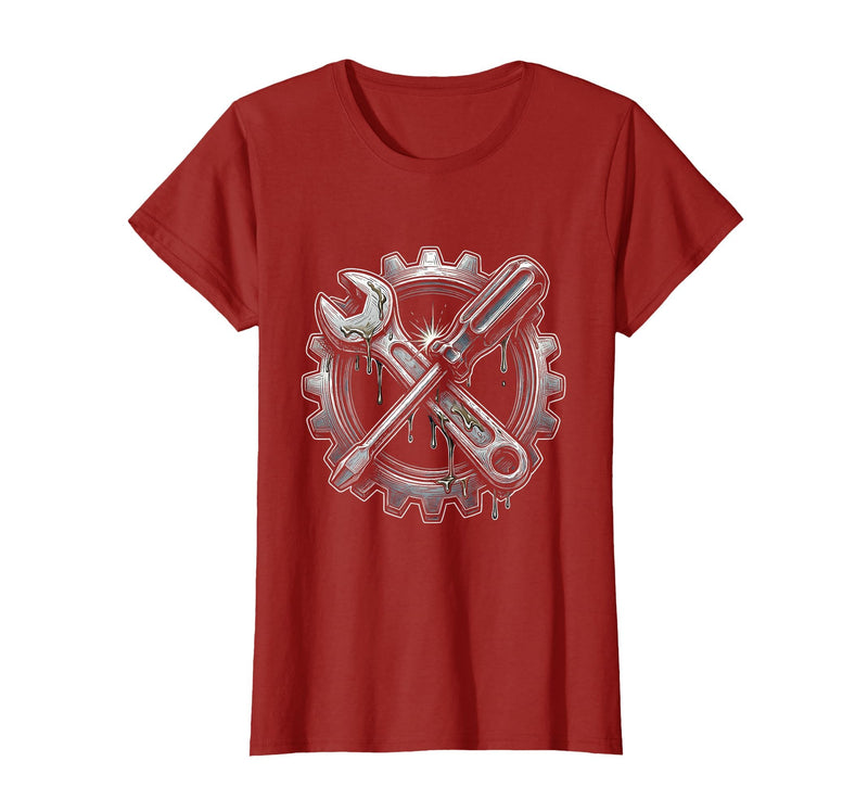 Mademark Grease Monkey Wrench and Screwdriver Crossed T-Shirt - Women - Cranberry Red