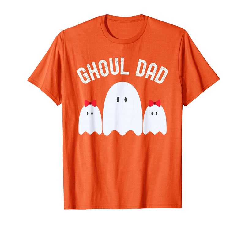 Ghoul Dad, Halloween Daddy Ghost Father of Two Ghost Girls T-Shirt - Orange
