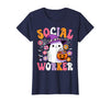 Groovy Social Worker Halloween Ghost Costume Halloween Social Worker Ghost Cute Social Worker Halloween T-Shirt - Navy Blue