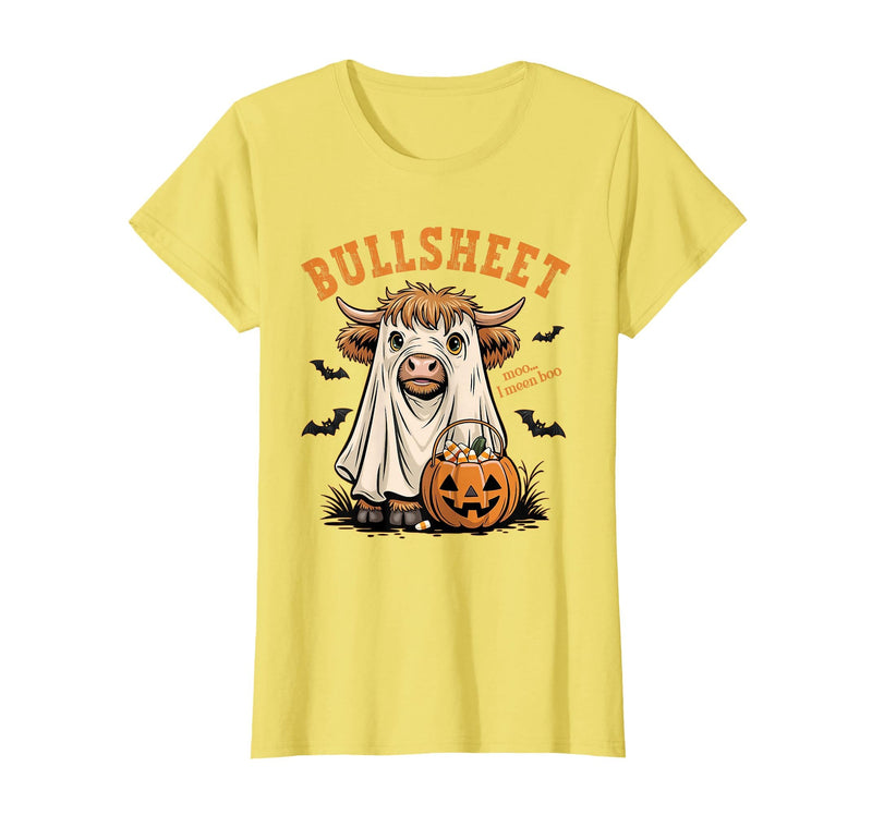 Bullsheet Highland Cow Ghost Halloween Tees Moo... I Mean Boo Bullsheet Highland Cow Ghost Halloween T-Shirt - Lemon Yellow