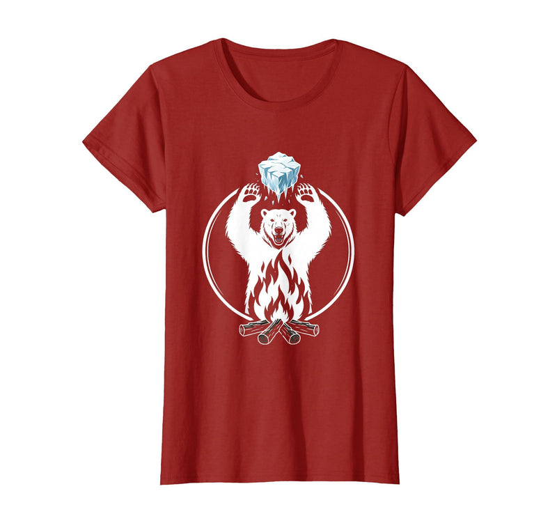 Mademark Polar Bear Throws Ice Into Fire Funny Design T-Shirt - Cranberry Red