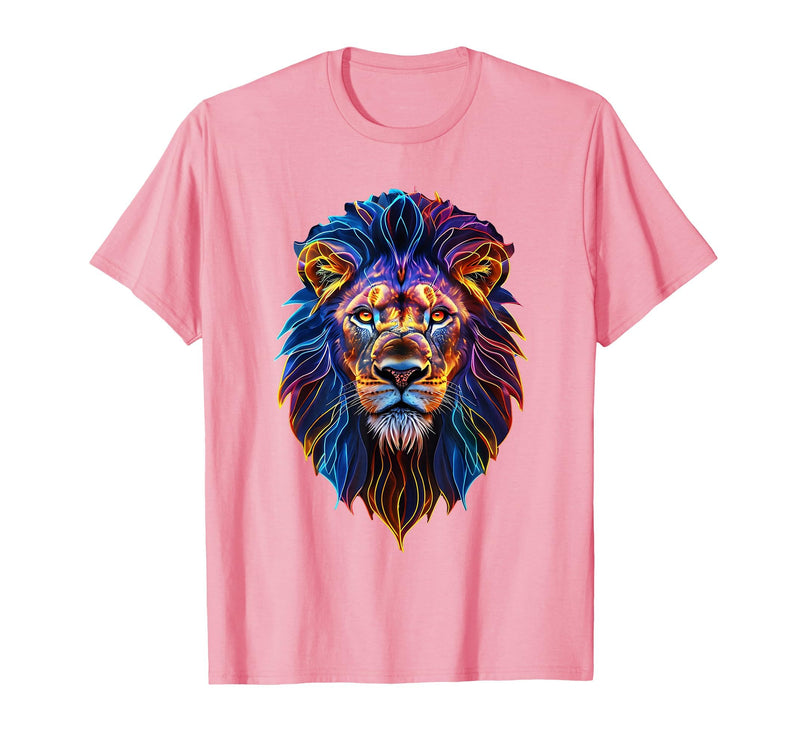 Psychedelic Jungle Glow Animal Art Glow Lion Head Art Psychedelic Jungle Animal Face T-Shirt - Pink