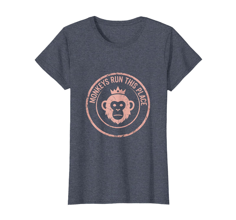 Mademark Monkeys Run This Place Funny Primate Design T-Shirt - Women - Heather Blue