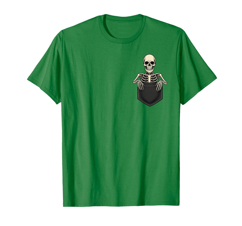 Funny Pocket Skeleton Halloween T Shirt For Men Funny Skeleton in The Pocket Halloween Kids Teens Adults T-Shirt - Kelly